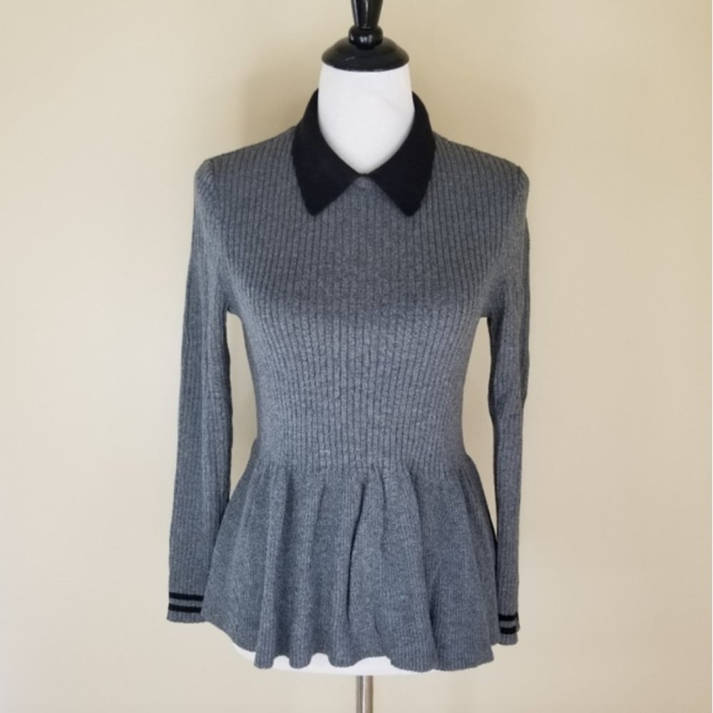 ELLE Ribbed Peplum Gray SWEATER Sz. Large